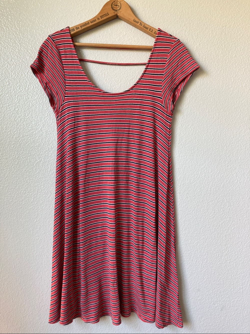 AMERICAN EAGLE Stripe Scoopneck Cap sleeve Strappy Back Swing Stretch dress M